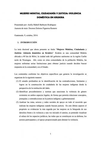 MUJERES MISKITAS, CIUDADANÍA Y JUSTICIA: VIOLENCIA DOMÉSTICA EN KRUKIRA